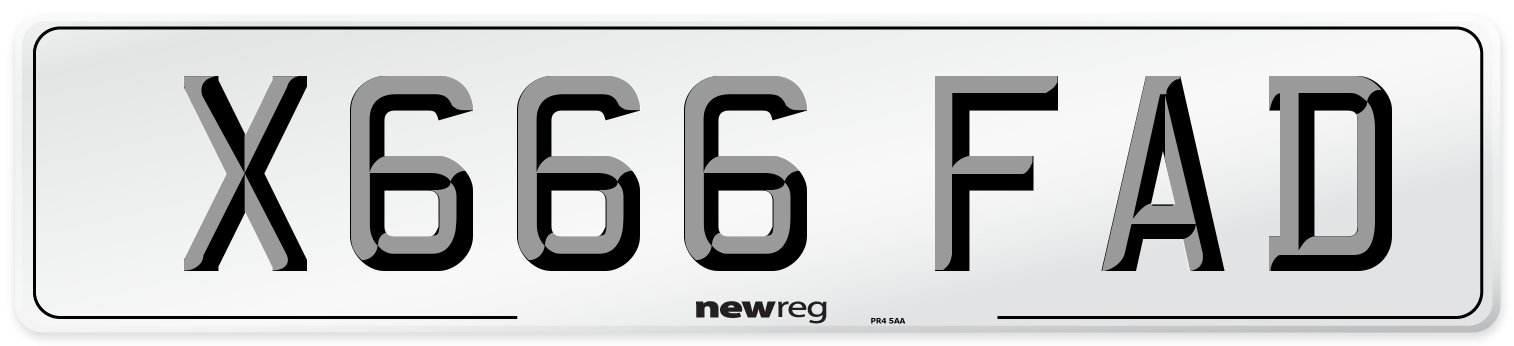 X666 FAD Number Plate from New Reg
